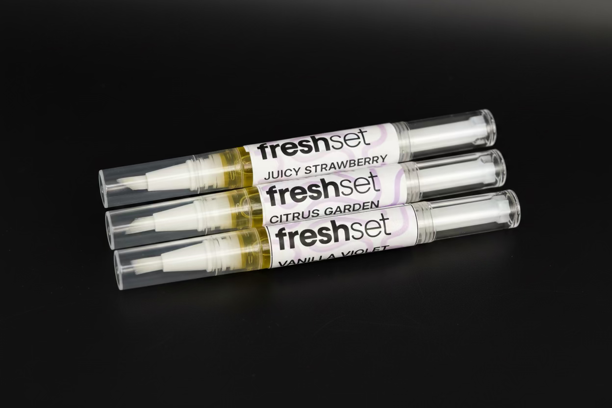 Three cuticle oil pens on black background